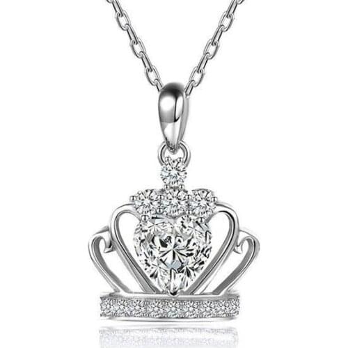 Huitan Eternity Crown Necklaces for Women Silver Color Pendant Chain Luxury Inlaid Cubic Zirconia Necklace Elegant Accessories