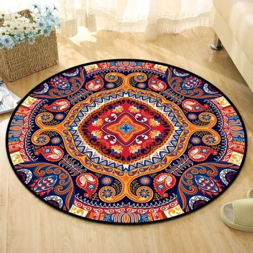 1m Baby Crawling Mat Yoga Pad Round Mandala Printed Carpet Coffee Table Bedroom Ottoman Bohemian Living Room Non-slip Floor Mat