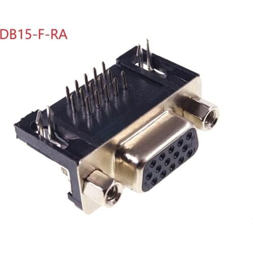 10Pcs D-SUB 15 Position Connector Receptacle Female Socket VGA 15 Pin 3 Rows Right Angle Through PCB Rectangular I/O Connectors