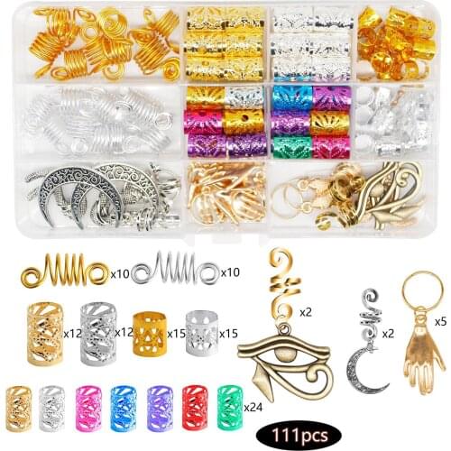 111Pcs/Set Colors Mixed Hair Braid Cuff Rings, Hair Accessory for Hair Extension Decor, for Hair Extension