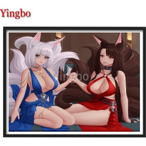100% Drill Round square Diamond Painting Anime Sexy Girl Nine Tailed Fox Fairy Diamond Mosaic Picture Of Rhinestone Embroidery