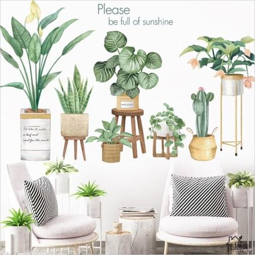 Big Size Green Leaf Potted Plant Wallpaper Home Decoration Wall Sticker For Living Room Bedroom Sofa Background Decor Wall Decal