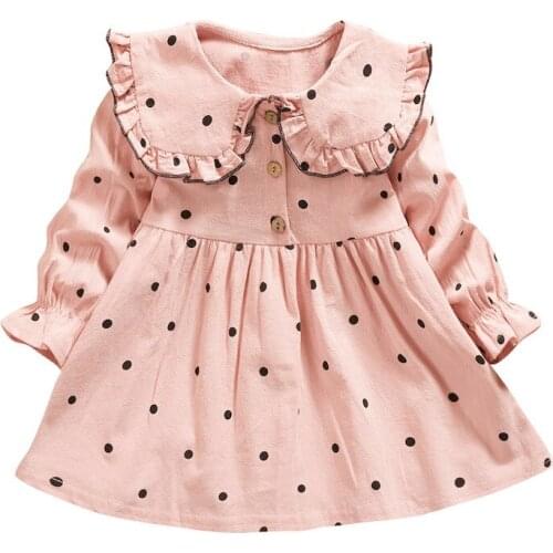 2021 Childrens Dress Girl Dresses Cotton Long Sleeve Vestidos Dot Cute Korean Casual Baby Girls Dress Spring Clothes