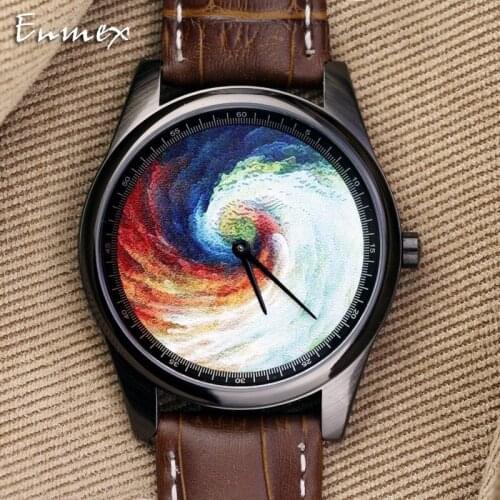 Enmex Individualization design wristwatch 3D vortex whirlpool creative design Oil Painting fashion quartz clock watch