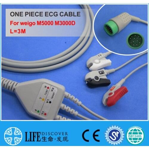 ECG CABLE with 3 leadwires clip for weigo M5000 M3000D patient monitor