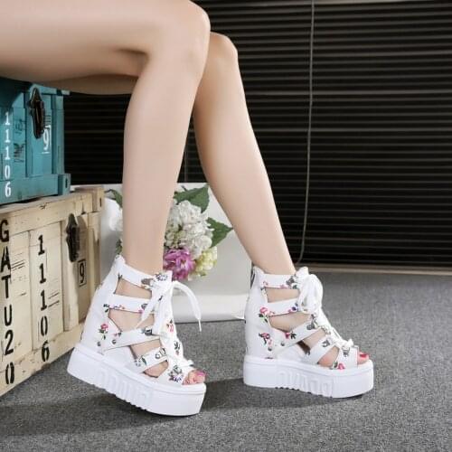 Summer White Wedge Espadrilles Women Sandals Open Toe Gladiator Sandals Women Lace Up Women Platform Sandals Zapatos De Mujer