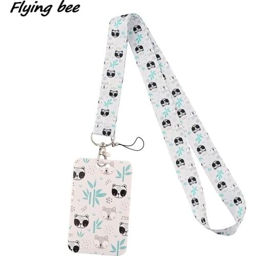 Flyingbee X2035 Panda And Bamboo Creative Lanyard Card Holder Student Hanging Neck Phone Lanyard Badge Subway Access Card Holder