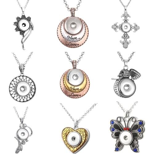 XH1953 crystal cross flower LOVE HOPE Elephant Butterfly 18mm snap button jewelry Sweater chain necklace & pendants DIY