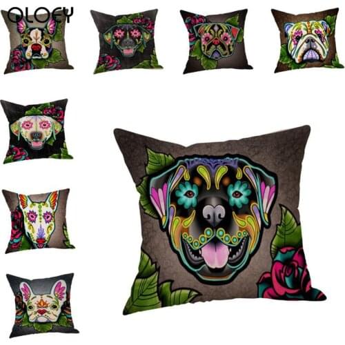 Bedroom Living Room Quality Dog Cotton Linen Cushions Home Bedroom Decorative Cushion Hotel Car Decorative Cushion Cover 45x45cm