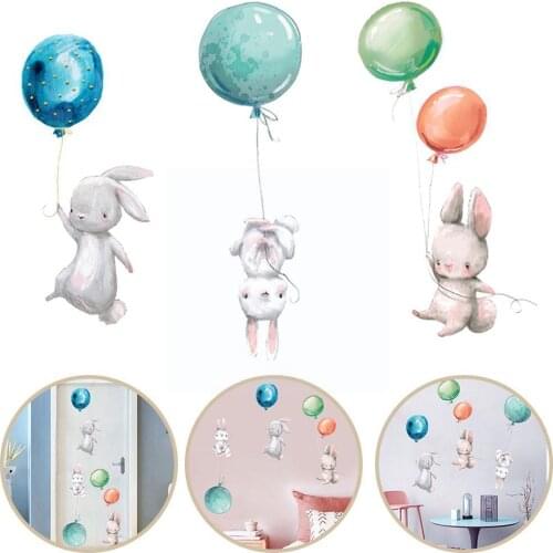 Colorful Cartoon Bunny Wall Stickers Baby Nursery Wall For Kids PVC Stickers Room Living Bedroom Decals Home Decor Rabbit R M2T7