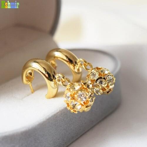 Kshmir 2021 Retro Zircon Metal Ball Pendant Earrings Women Fashion Simple Feminine Ear Stud Earring Jewelry Gift