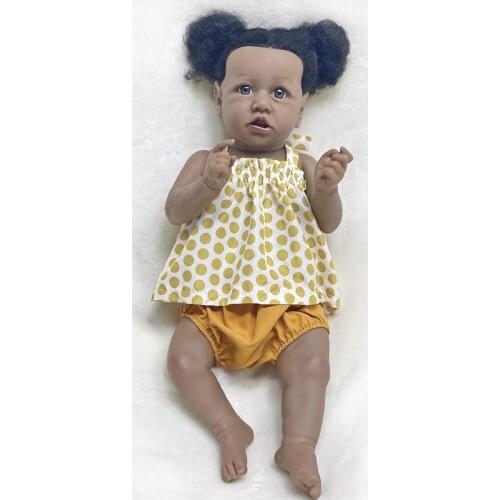 55CM Full Silicone Body Bebe Reborn Dolls Soft Real Touch African Lifelike Girl Doll with Rooted Black Curly Hair Kids Toy ninas