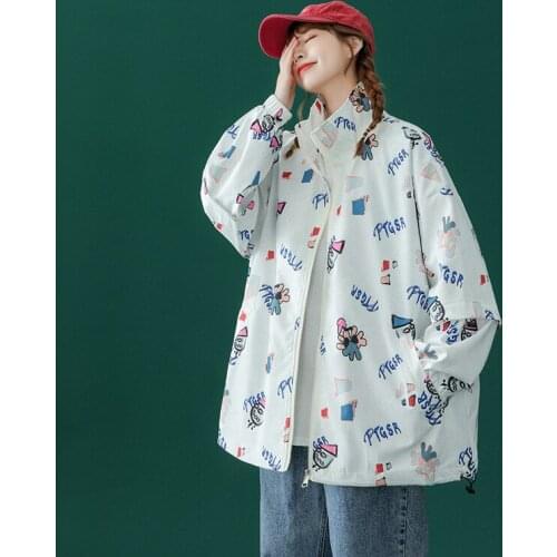 Women Jacket Spring And Autumn Jacket Women Cartoon Bomber Jacket Casual Loose Plus Size Street Hip Hop Womens Windbreaker 2021