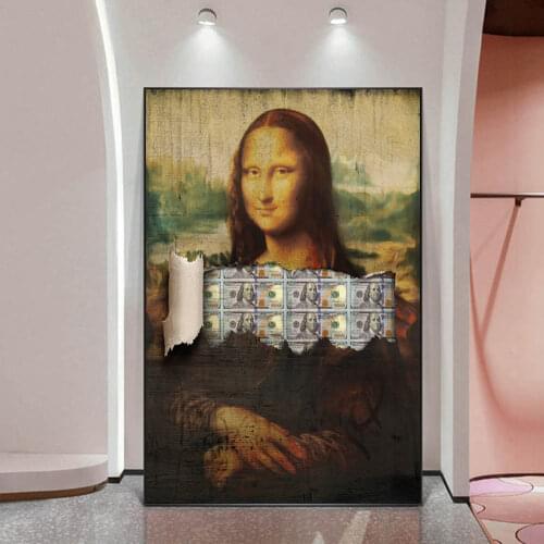 Mona Lisa Money Canvas Paintings on the Wall Art Posters and Prints Famous Artwork Reproductions Home Decorative Pictures Cuadro