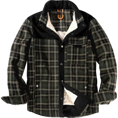 US Size Winter Fleece Thicken Warm Shirts Overcoat Mens Casual Oversize Plaid Pure Cotton Jackets Tops Camisa Masculina S-XXXL