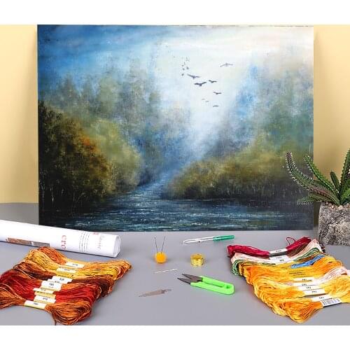 Natural Scenery Hazy Morning Printed Canvas 11CT Cross-Stitch Embroidery Complete Kit DMC Threads Hobby Knitting Stamped