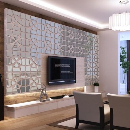 New big 3d wall stickers home decor modern acrylic living home large mirror pattern wall sticker diy real free shipping