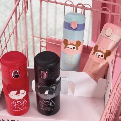 New Cartoon Bear Thermos Mug Portable Cute Insulated Cup Coffee Stainless Steel Thermos Cup Gift Cup Water Bottles Leak-proof