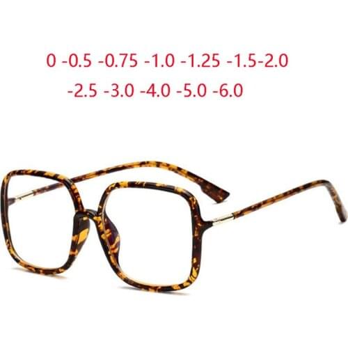Vintage Leopard Frame Square Computer Optical Glasses Women Oversized Shortsighted Eyewear Men 0 -0.5 -0.75 -1.0 To -6.0