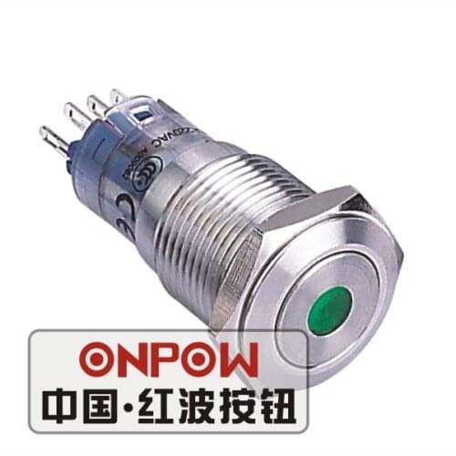 ONPOW 16mm Momentary Flat round 12V,24V,110V,220V Angel eye Dot LED Stainless steel Push Button Switch (LAS2GQF-D/S) CE,RoHS