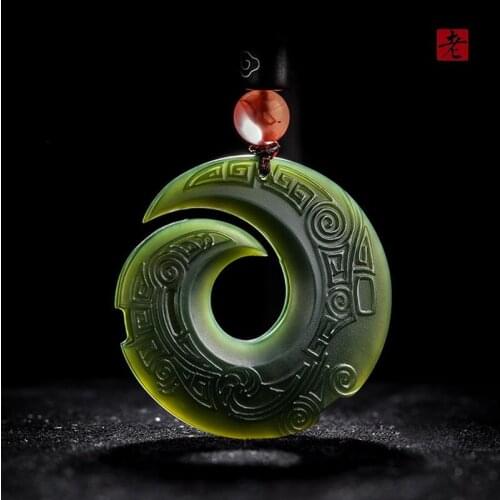 Natural Dark Green Nephrite Pendant Dragon Wealth God Pendant Necklace Men Women Jade Jewelry Free Rope