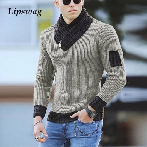 Casual Mens Slim Knit Sweater 2021 Autumn Winter Warm Turtleneck Jumpers Men Fashion Patchwork Long Sleeve Sweaters Streetwear