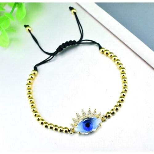 Hamsa Hand Evil Eye Copper CZ Beads Adjustable Bracelet Lucky Turkish Devil Eye Crystal Bracelet for Women Men Party Jewelry