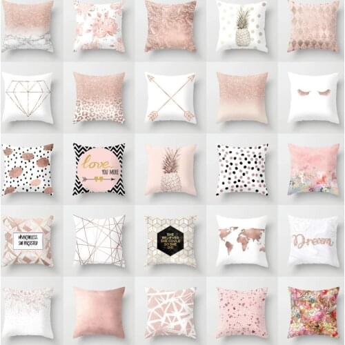 Nordic Style Pink Pillow Marble Geometric Series Waist Rest Cover Sofa Cushion with Removable