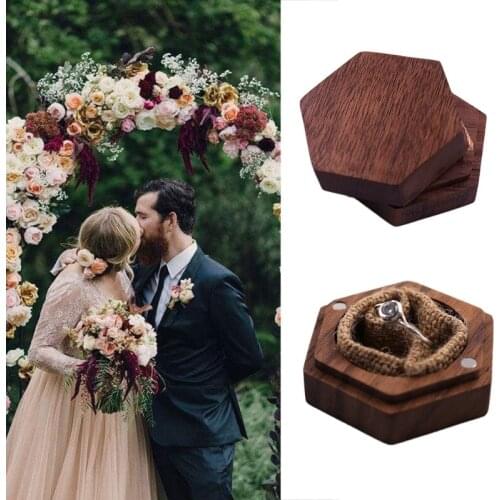 Black Walnut Hexagon Personalized Rustic Wedding Wood Ring Box Holder Wedding Ring Bearer Jewelry Box for Wedding Engagement