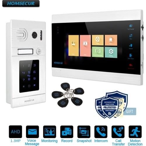 HOMSECUR 7" Wired AHD1.3MP Video Door Entry Phone Call System with RFID Password Access, Recording&Snapshot(BM705HD-B+BC071HD-S)