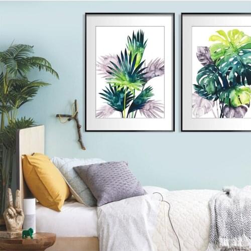 Scandinavian Art Color Green Plant Leaf Botanical Nordic Wall Art Picture Prints Canvas Painting Living Room Decoration