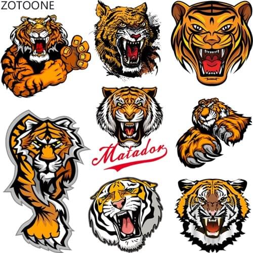 ZOTOONE Tiger Head Iron on Transfer Patches Stripes on Clothing Diy Patch Heat Transfer for Clothes Decoration Stickers Gift G