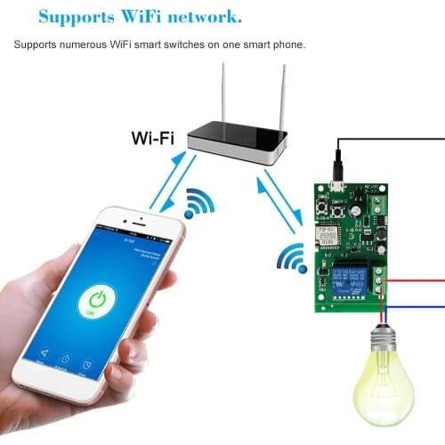 Wifi Smart Light Switch Wifi Module 1CH DC 5 AC/DC 7-32V Receiver 10A Relays Work with Alexa Google Assistant Ewelink APP