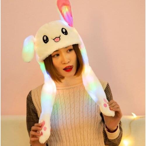 Funny Plush Ears Movable Hat Glow Rabbit Ears Cap Plush Airbag Jumping Ears Caps Kids Toys Christmas Gift