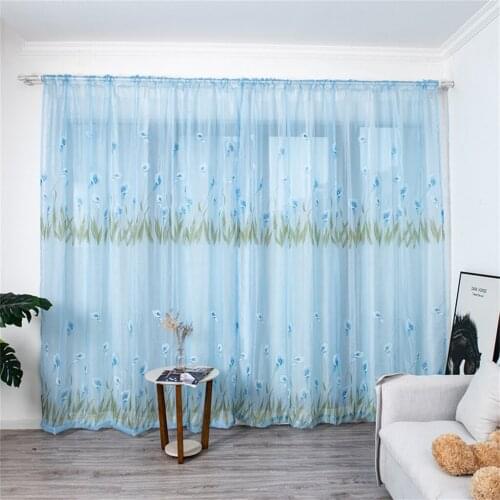 2020 Summer Tulle Window Curtain 100cm x 130cm Daffodil Print Voile Curtain Living Room Bedroom Decoration Curtains J50