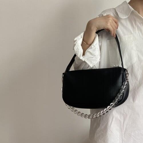 Soft PU Leather Women Pillow Underarm Bag Simple Fashion Ladies Beaded Chain Shoulder Bags Female Portable Purse Handbags Bolsos