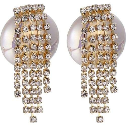 ONYSS Women Fashion 3A Zircon Tassel Earrings New Korean Style Big Pearl Pendants Luxury Jewelry Dangling Earrings Trend 2021