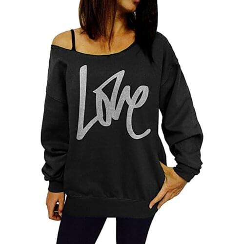 Women LOVE Letter Print Sweatshirt Long Sleeve Slash Neck Pullover Top Sweatshirts 2019