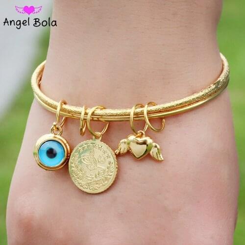 New Fashion Coin Heart Shaped Wings Lucky Demon Eye Pendant Accessories Womens Gold Bracelet Banquet Holiday Gift Wholesale
