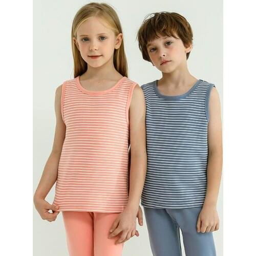 Childrens Vest Autumn Winter Warm Kids Underwear Solid Stripe Boy Girls Top Fannel Fleece Thermal Vests 4-15Y Kids Clothes