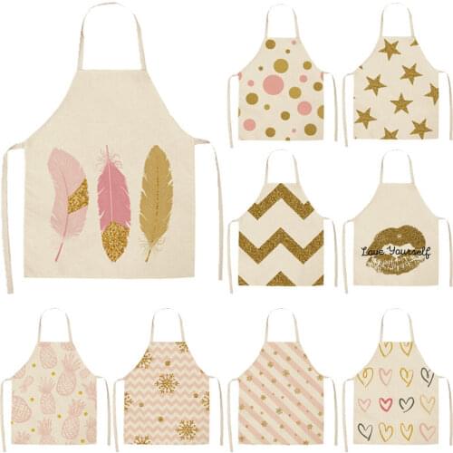 1Pcs Simple Pink Gold Series Cotton Linen Aprons Home Cooking Baking Coffee Shop Cleaning Apron Kitchen Accessory 53*65cm