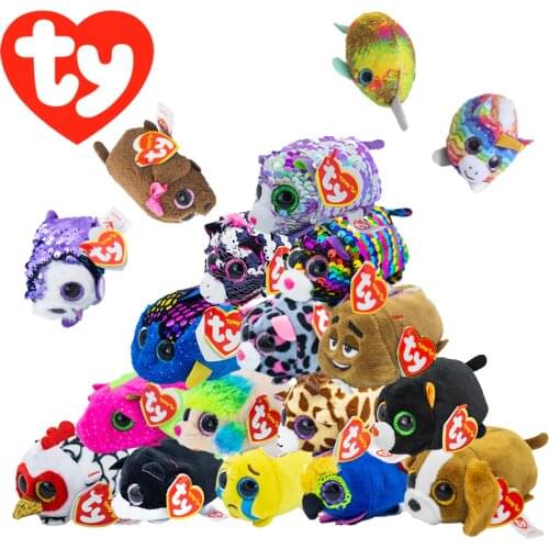 10 CM Ty Beanie Big Eyes Owl Puppy Giraffe Panda Dinosaur Leopard Whale Stackable Screen Clean Doll Plush Toy Kid Birthday Gift