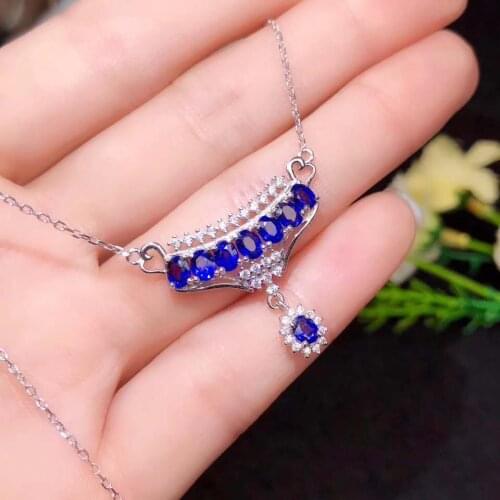 100% Natural Real Sapphire Necklace Natural Pendant Solid S925 Sterling Silver For Women Pendant