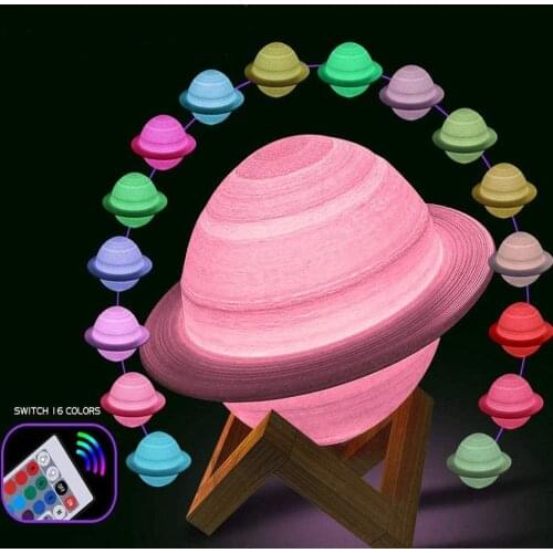 15 cm 3D Printing Saturn Lamp USB Rechargeable 16 Colors Change Touch Led Night Light Starry Sky Moon Light for Home Decor Gifts