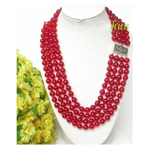 17" 8mm 4row round sanguine red jadeS bead necklace