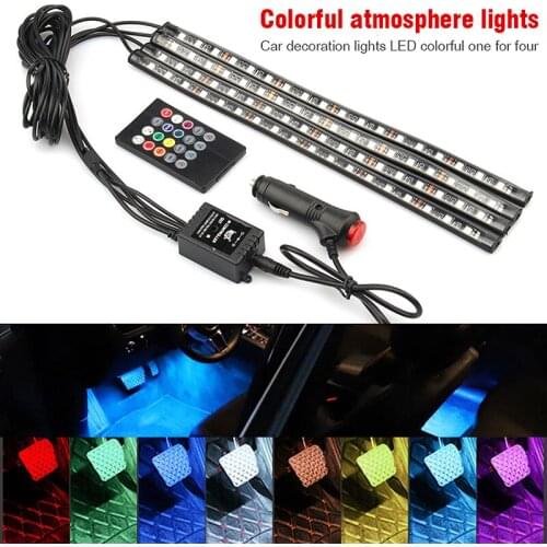 4 Pcs Car Interior Footwell Light Strip 12 LED RGB Atmosphere Lamp PC Soft Rubber Waterproof Decoration Lighting For Truck Car