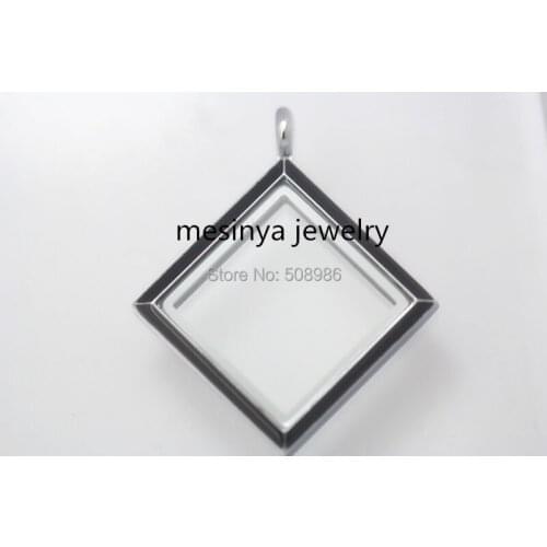 6 pcs plain black rhombus glass locket for floating charms keepsake Xmas gift.mothers day gift
