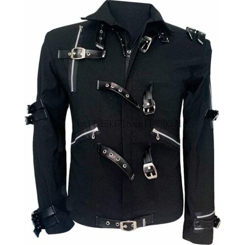 MJ Michael Jackson BAD Concert Jacket with Punk Rivet Black Outwear