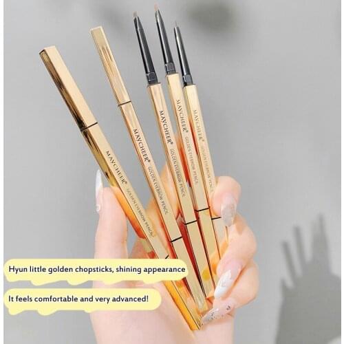 Glam Gold Double Head Extremely Fine Eyebrow Pencil Brush Long Lasting Natural Painted Waterproof Oil and Sweat Proof TSLM1