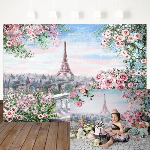 Pink Flowers Newborn Baby Kids Photography Background for Tower Children 1st Birthday Photography Backdrops For Photo Studio
